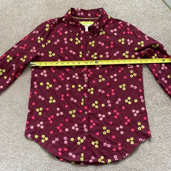 Maeve Embroidered Buttondown Blouse Size Medium Floral Burgundy Maroon Colorful - Picture 8 of 12